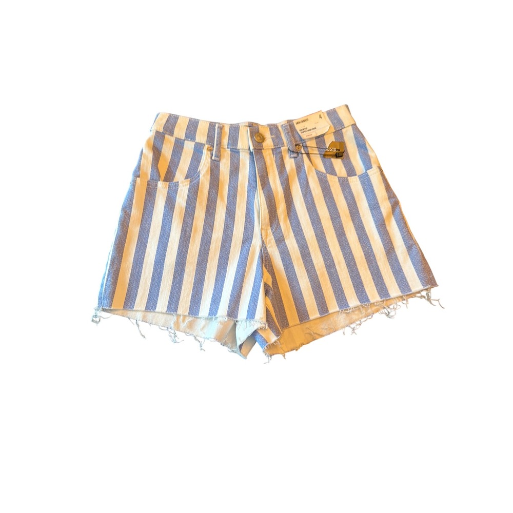 Express Shorts Blue White Striped Mom Shorts Shortie Super High Rise Cutoff 4